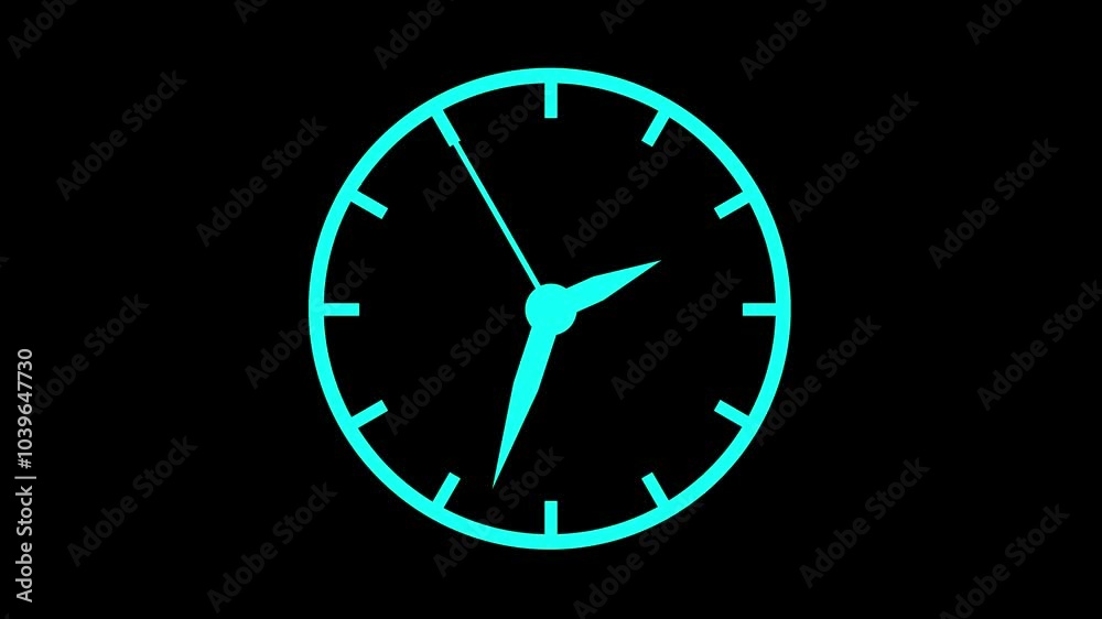Modern new wall clock with moving arrows animation on black background.