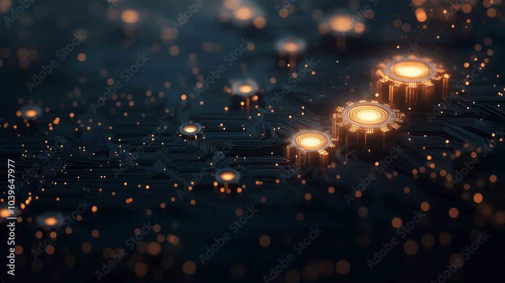 A computer chip with a lot of glowing lights on it A computer chip with a lot of glowing lights on it