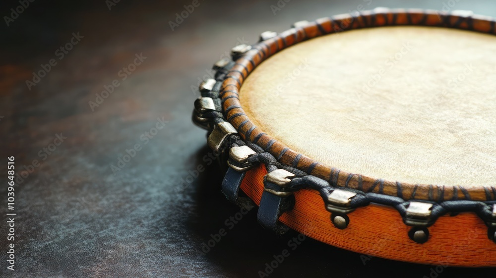Fototapeta premium Traditional Drum on a Wooden Table Surface