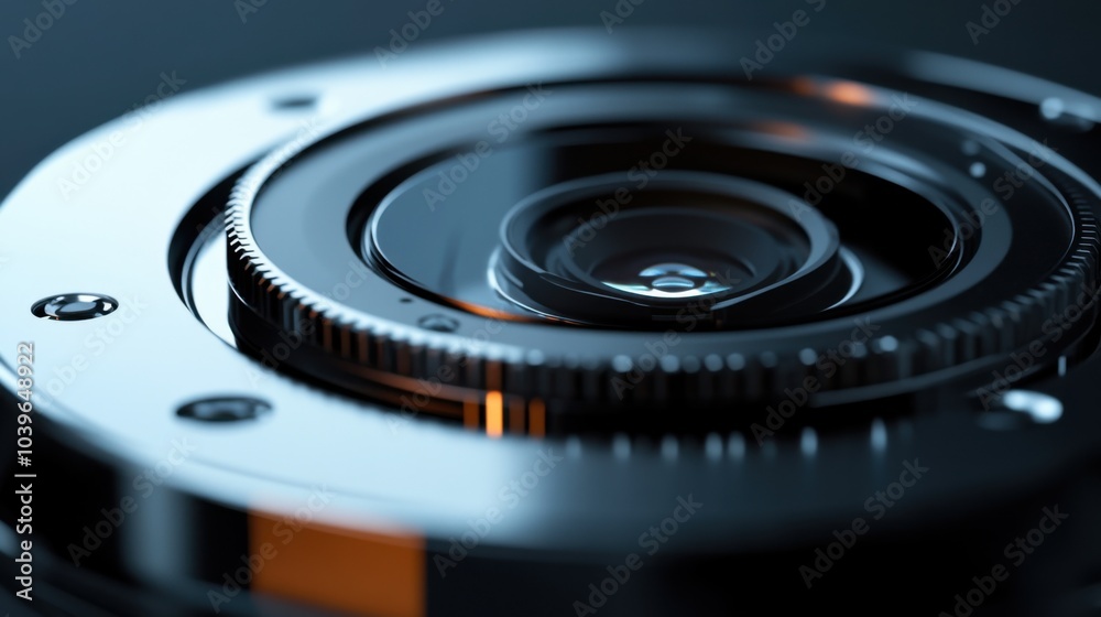 A close-up of a cutting-edge drone camera lens with intricate details and reflections, clean desk with a focus on lens technology, Innovative style A close-up of a cutting-edge drone camera lens with intricate details and reflections, clean desk with a focus on lens technology, Innovative style