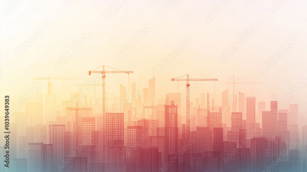 Obraz premium A city skyline with many tall buildings and cranes