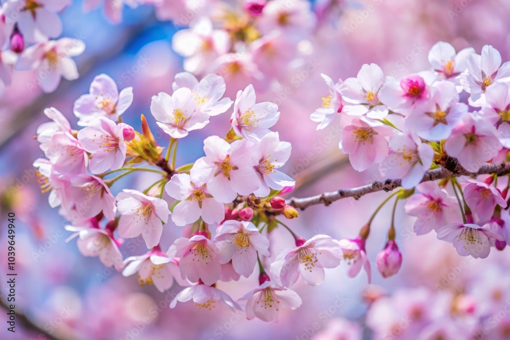 Soft Pastel Cherry Blossoms in Full Bloom Under Clear Sky, Capturing the Essence of Springtime Joy Soft Pastel Cherry Blossoms in Full Bloom Under Clear Sky, Capturing the Essence of Springtime Joy