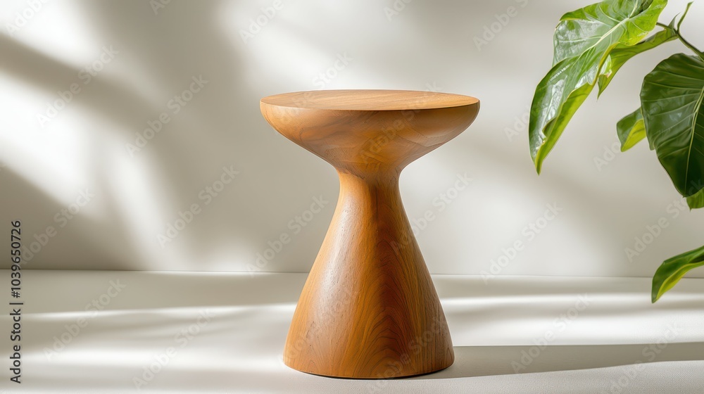 Stylish wooden stool with natural shadows Stylish wooden stool with natural shadows