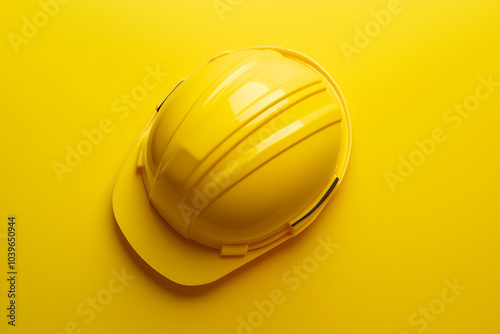 Yellow Hard Hat Safety Helmet on Yellow Background