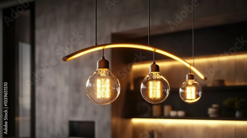 Retro-style light bulbs in a curved line, glowing softly with a warm light, evoking a sense of vintage elegance and warmth.