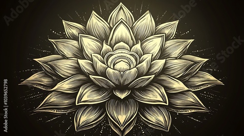 A gold mandala with a royal theme, featuring symmetrical, ornate designs, glowing softly on a rich, dark purple background. The contrast between the gold and purple adds a regal and elegant flair. photo