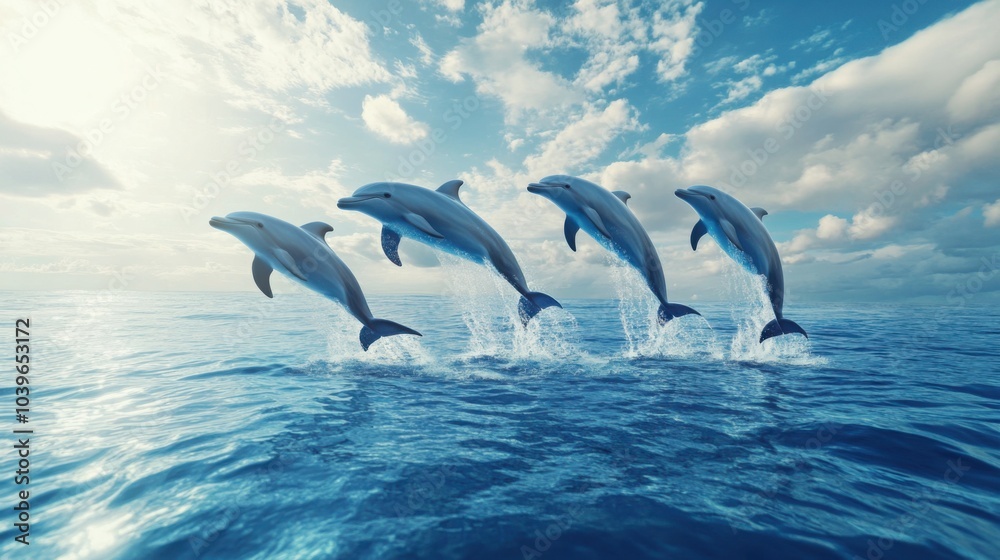 Fototapeta premium A family enjoying a once-in-a-lifetime experience swimming with dolphins off the coast of Hawaii