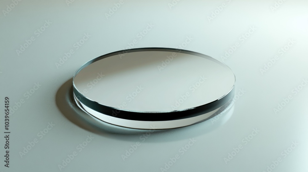Symmetrical view of a glass mirror positioned on a smooth surface, showing precise reflections and clarity Symmetrical view of a glass mirror positioned on a smooth surface, showing precise reflections and clarity