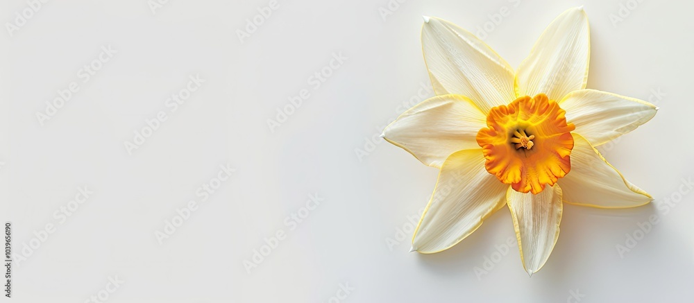 Obraz premium A daffodil flower isolated on a white background captured from above with a blurred background to create a copy space image
