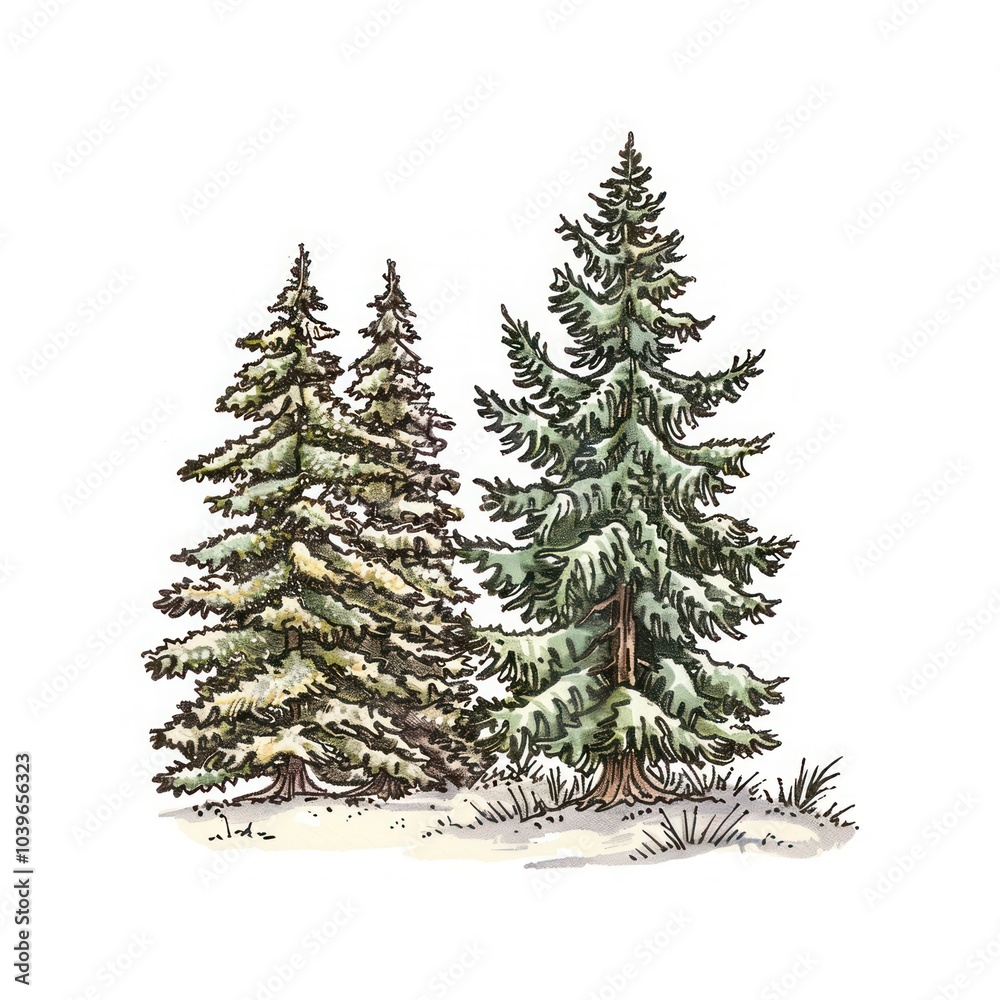 Obraz premium Detailed winter evergreen tree illustration