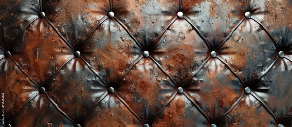 Fototapeta premium A retro brown leather design on a textured metal surface with copy space image