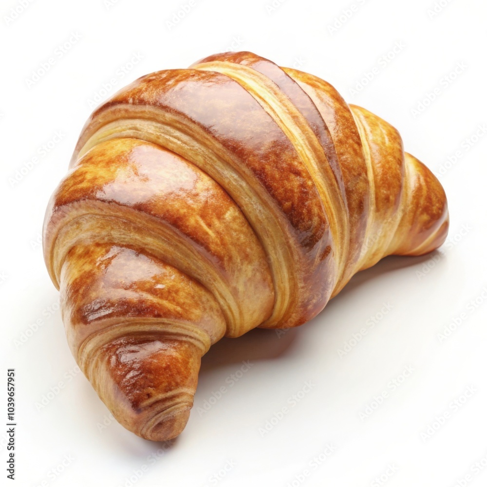 A freshly baked croissant isolated on a white background. Perfect for food, bakery, and breakfast themes A freshly baked croissant isolated on a white background. Perfect for food, bakery, and breakfast themes