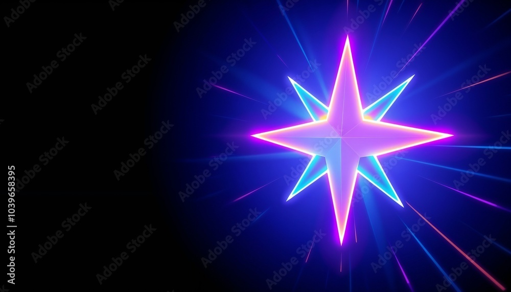 Neon star shape with glowing effects against a dark background, star decoration background, copy space Neon star shape with glowing effects against a dark background, star decoration background, copy space