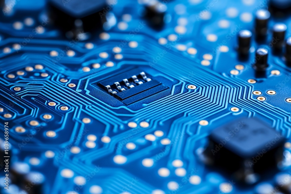 A close up of a blue electronic circuit board A close up of a blue electronic circuit board