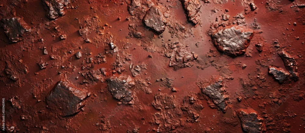 Fototapeta premium Mineral abstract ground with a red soil textured natural background provides copy space image