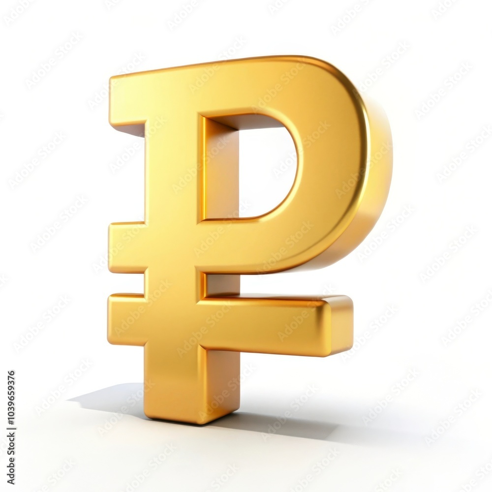 A 3D rendering of a golden Russian ruble sign. Perfect for finance, currency, and economy themes A 3D rendering of a golden Russian ruble sign. Perfect for finance, currency, and economy themes