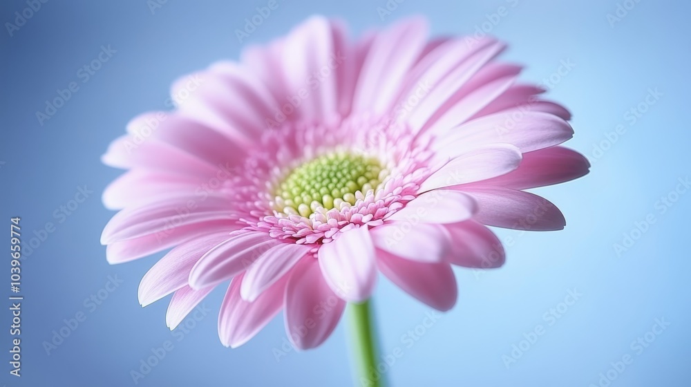 A pink flower in tight focus against a blue backdrop, its petals crisp, while the blurred core hints at intricacy A pink flower in tight focus against a blue backdrop, its petals crisp, while the blurred core hints at intricacy