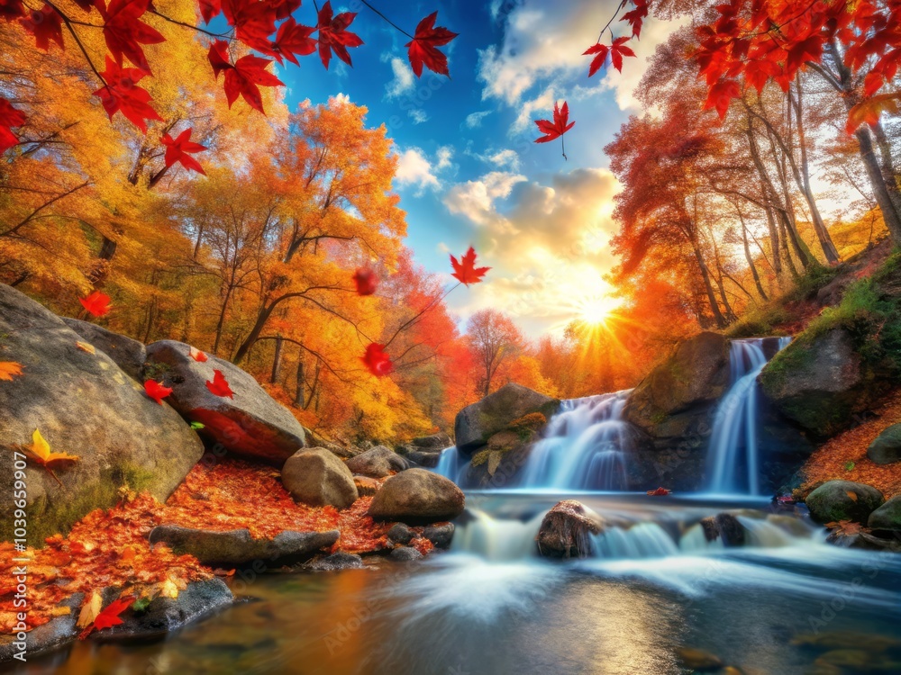 Vibrant Red and Orange Hues Cascade Down from Towering Natural Formations in Stunning Landscape Scene Vibrant Red and Orange Hues Cascade Down from Towering Natural Formations in Stunning Landscape Scene