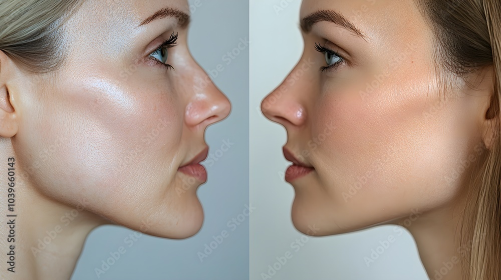 Aesthetic changes in jawline and cheek volume before and after a facelift, highlighting smoother, firmer contours and enhanced facial definition post-surgery Aesthetic changes in jawline and cheek volume before and after a facelift, highlighting smoother, firmer contours and enhanced facial definition post-surgery
