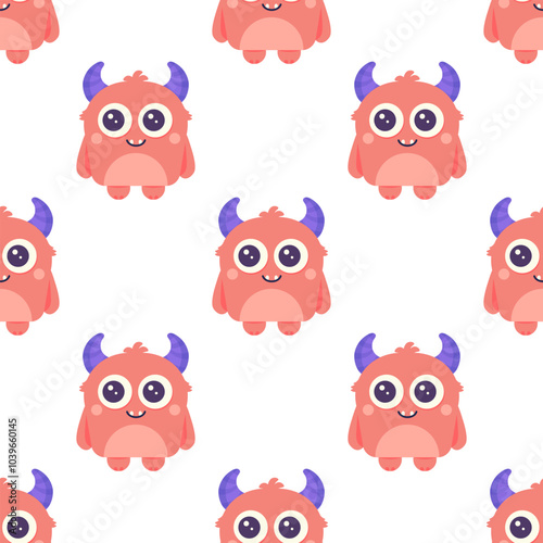 Seamless pattern with monster. Vector children's background