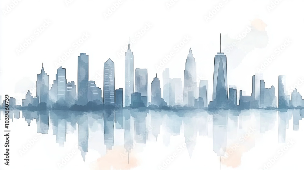 Naklejka premium Minimalist Cityscape in Watercolor Style