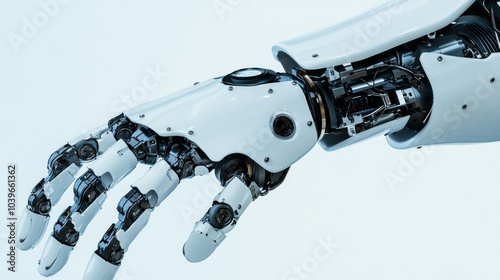 A close-up of a humanoid robot’s arm actuator with detailed motor and linkage parts, clean background highlighting the actuator’s complexity, Innovative style