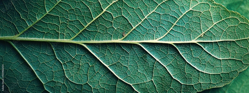 Fototapeta premium Close-up of green leaf showing intricate vein pattern and texture Generative AI
