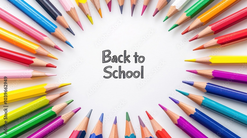 Back to School text surrounded by colorful pencils arranged in a circular pattern Generative AI Back to School text surrounded by colorful pencils arranged in a circular pattern Generative AI