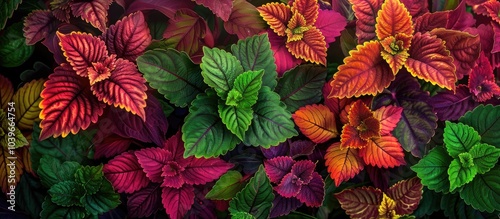 Miana or coleus scutellarioides known as spur flower flybush and hedgehog flower in a vibrant copy space image photo