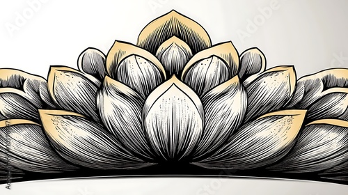 A minimalist golden mandala with intricate, simple patterns, set against a pure white background. The elegant gold lines radiate symmetry and balance, creating a refined and sophisticated look. photo