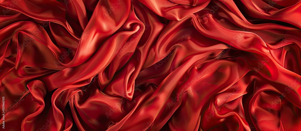 Top view copy space image of crumpled red silk fabric in the background Top view copy space image of crumpled red silk fabric in the background