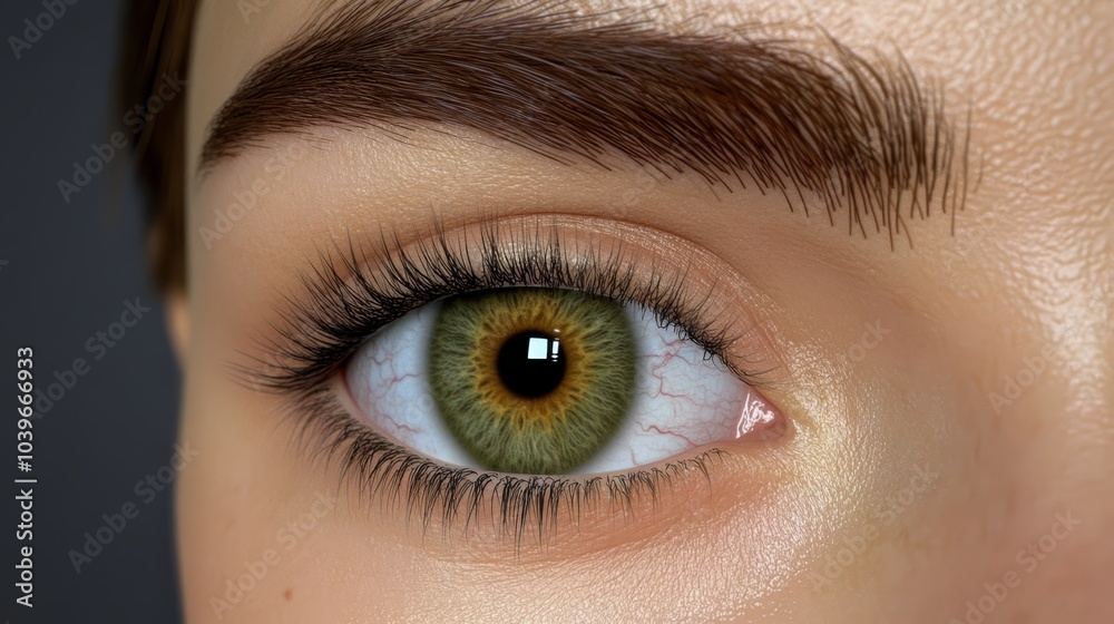 Fototapeta premium A detailed shot of an eye adorned with brown and green eyeliner, framed by a black circle at its center