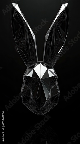 Polygon rabbit head wireframe with nodal point intersections photo