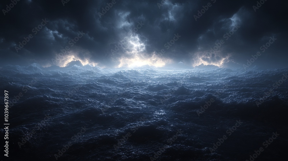 Fototapeta premium A vast ocean with dark, stormy clouds looming overhead