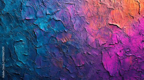 Vibrant textured abstract oil painting with blue and pink hues photo