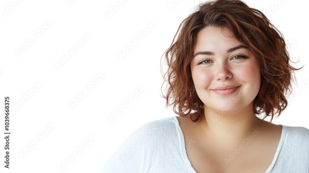 Fat girl smiling happily isolated on white background Fat girl smiling happily isolated on white background