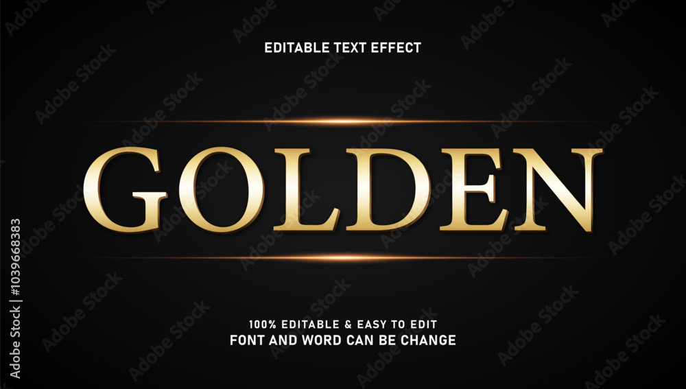 Golden text effect with a modern and elegant 3D style that can be edited