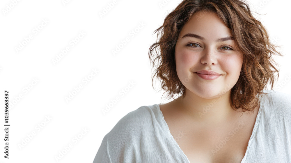 Plump, confident girl looking at the camera isolated from the white background. Plump, confident girl looking at the camera isolated from the white background.
