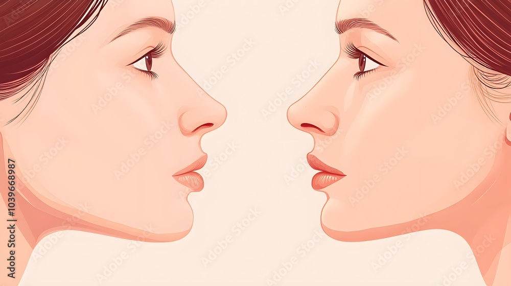 Infographic showing the cosmetic and functional benefits of rhinoplasty, featuring side-by-side before-and-after nose transformations, clean layout, Soft Colors, Flat Design Infographic showing the cosmetic and functional benefits of rhinoplasty, featuring side-by-side before-and-after nose transformations, clean layout, Soft Colors, Flat Design