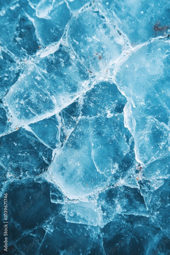 Fototapeta premium Blue Ice Texture with Cracks and Crystal Patterns