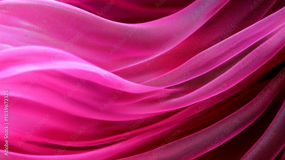Fototapeta premium A tight shot of pink fabric showcases a long, flowing segment against a backdrop of black
