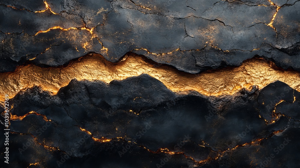 Naklejka premium Illustration of luxurious black stone texture with golden lava, luxury background..