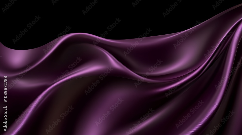 Fototapeta premium A black and purple backdrop features a wavy silken fabric at its base In the image's lower corner, a silhouette of this fabric waves gently (43 tokens