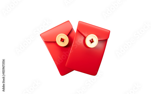 Red envelope, Chinese Spring Festival object celebrating Lunar New Year, Happy Chinese New Year, 3d rendering. photo