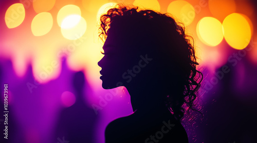 Silhouette of a woman with abstract lighting background