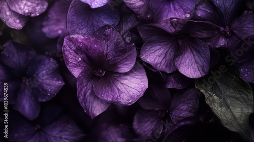 petals dotted with water droplets, green leaves atop