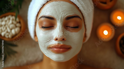 young beautiful woman in bathroom take care of her skin with mask.