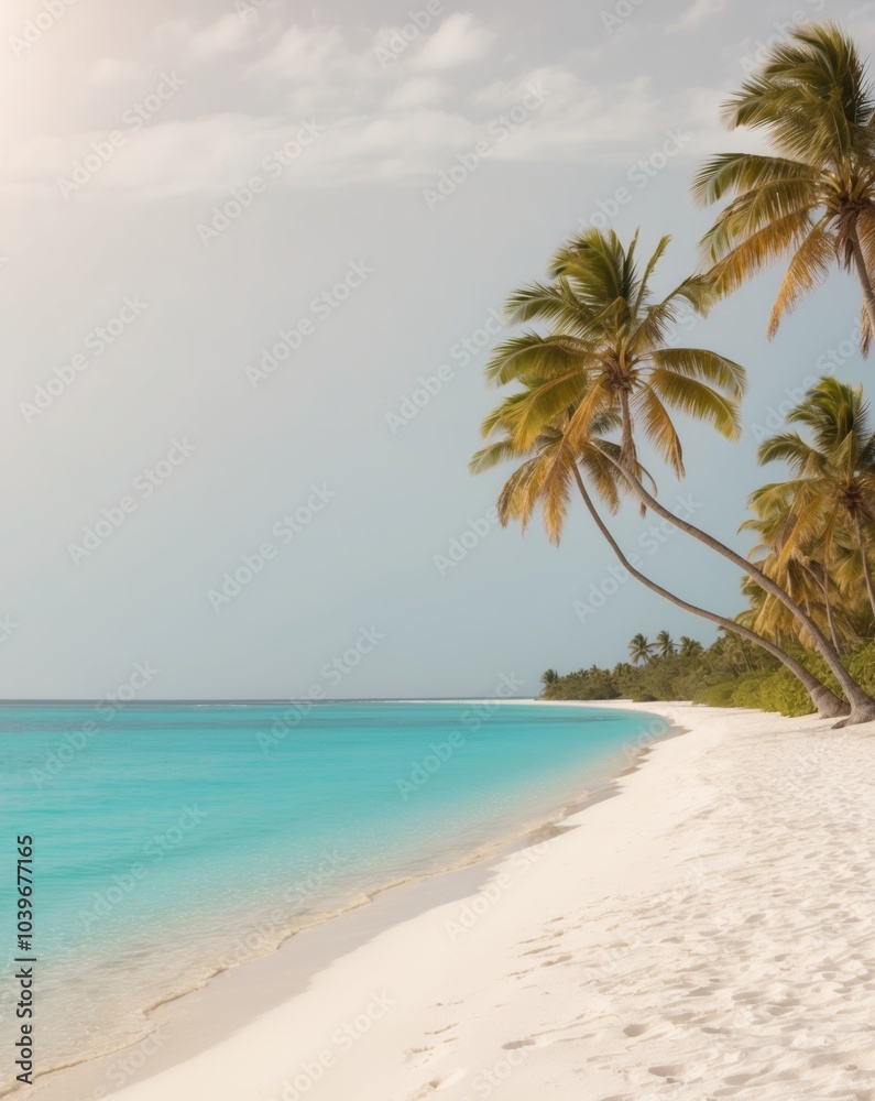 Obraz premium Tranquil Tropical Beach with White Sand and Turquoise Waters.