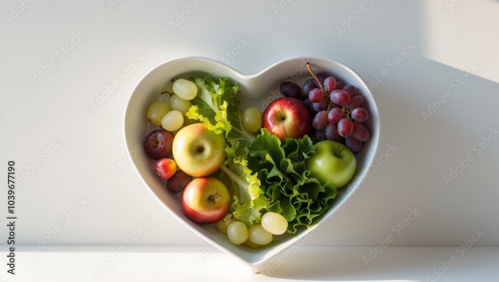 Nutritional food for heart health wellness by cholesterol diet and healthy nutrition eating with clean fruits and vegetables in heart dish by nutritionist.