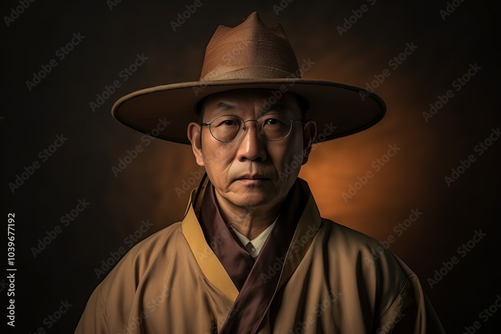Portrait of a senior asian man wearing a hat and glasses Portrait of a senior asian man wearing a hat and glasses
